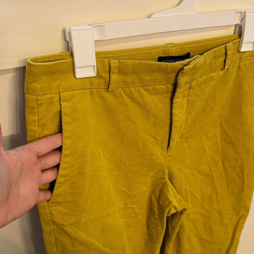 Banana Republic Avery Corduroy Pants Chartreuse Cropped Work Ankle Pants Size 8 - Picture 5 of 9